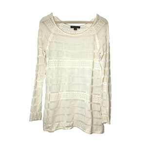 Tommy Bahama womens ivory‎ crochet lightweight sweater boatneck S longer length